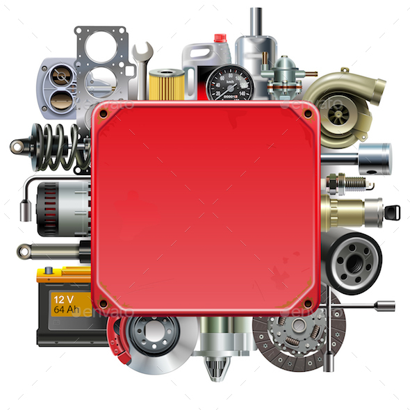 Vector Red Metal Board with Car Parts
