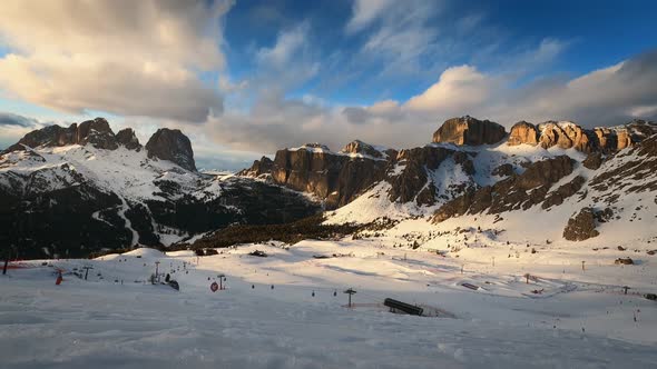Timelapse of Ski Resort in Dolomites Italy