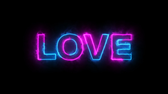 Colorful Flame Electric Lighting Love Text Overlay