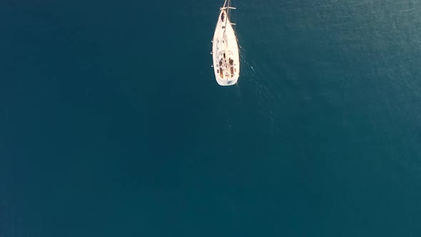 Aerial view of catamaran sailing near Mali Losinj island, Croatia.