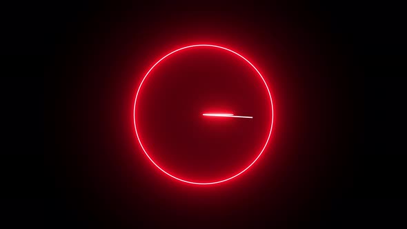 Animated clock with glowing neon light. looped animated clock. 02 1