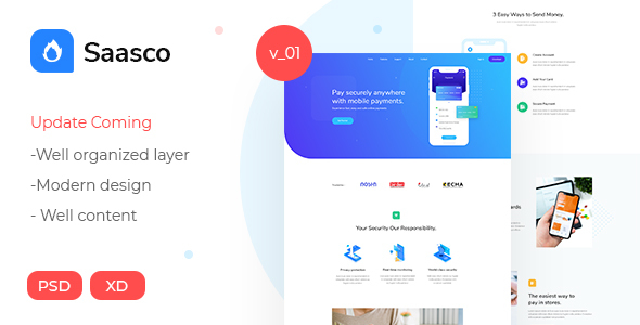 Saasco - Software, App, Startup, Saas PSD Template