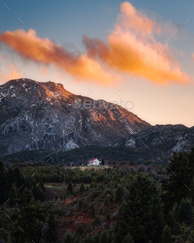 n Central Greece, i choose this spot as the best for capturing the cabin with the peak in the background! The weather was overcast and i thought that there is no chance of getting some good light of the sunset! Eventually, the clouds were gone leaving behind only one cloud formation that looks like a …butterfly!
