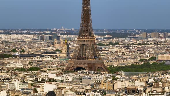 Aerial View Sunny Day in Paris City Famous Central Tower District Aerial Panorama  France