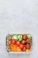 Meal prep lunch box containers with quinoa, meatballs cucumbers, carrots and pumpkin seeds - PhotoDune Item for Sale