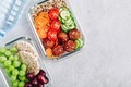 Meal prep lunch box containers with quinoa, meatballs cucumbers, carrots and pumpkin seeds - PhotoDune Item for Sale