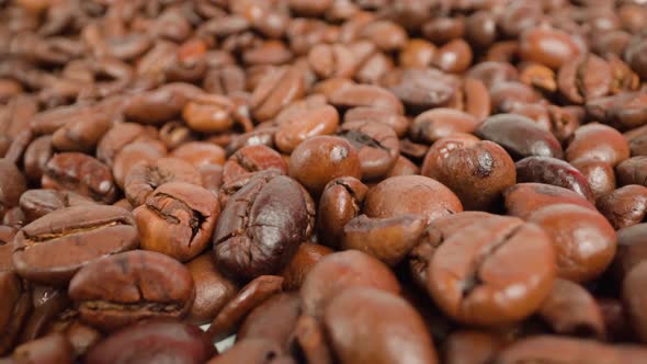 Huge Heap of Coffee Beans Shining at Bright Studio Light