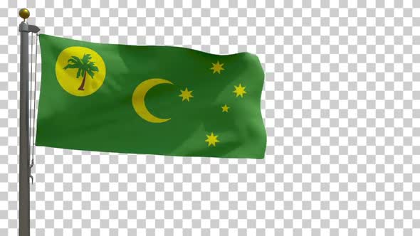 Cocos (Keeling) Islands Flag (Australia) on Flagpole with Alpha Channel - 4K