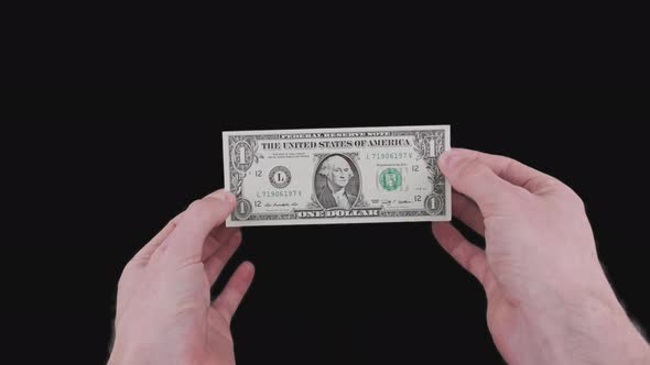 Male Hands Show One Dollar Bill with Alpha Channel