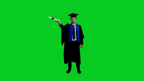 Excited Graduate Celebrating Graduation And Waving His Diploma