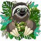 Sloth Happy Character on Rainforest Vector Illustration - GraphicRiver Item for Sale