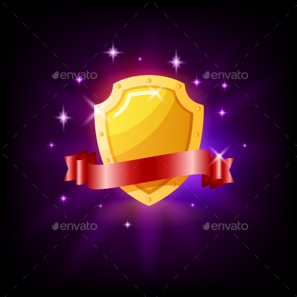 Gold Shield and Red Ribbon Slot Icon for Online