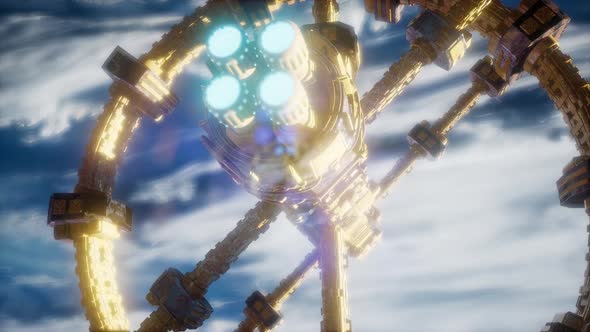 Highly Detailed Huge Spaceship Approaching To the Earth. alt