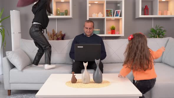 Naughty kids, dad who can't work on the computer.