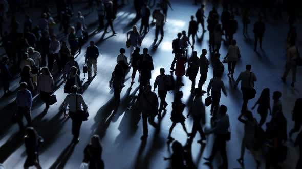 Crowd of People Walking on Busy City Street at Rush Hour Traffic