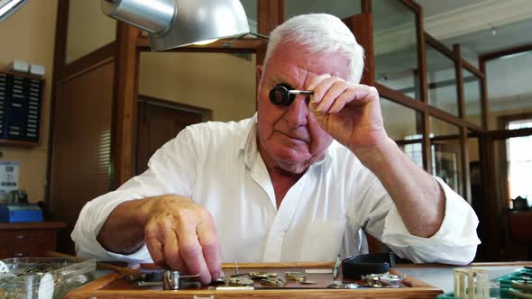 Horologist repairing a watch