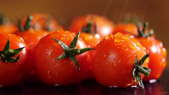 Beautiful Red Tomatoes With Drops of Water Macro Video, Raw Organic Vegetables Food Fresh Tomato