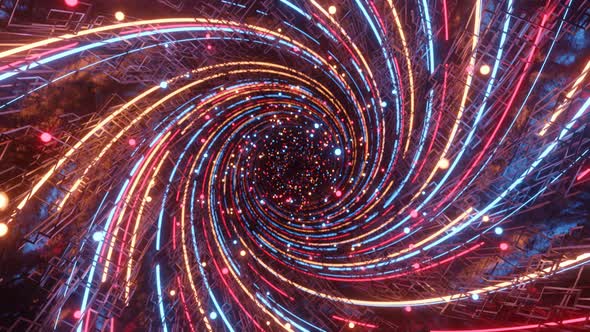 Colorful Time Space Warp Wormhole with Particles, Science Fiction Background