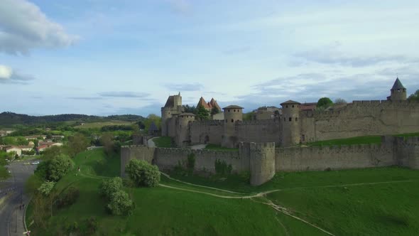 Flight Overlooking the Medieval European City with an Ancient Fortress and Carcassonne Castle 1