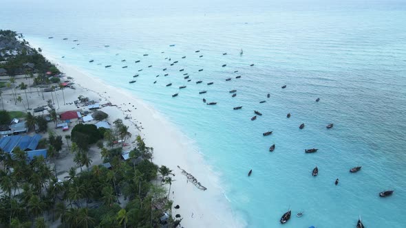 Boats in the Ocean Near the Coast of Zanzibar Tanzania Slow Motion