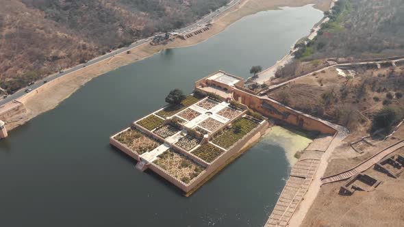 Kesar Kyari Bagh garden on Maota Lake, right before Amber Fort, in Jaipur, Rajasthan, India