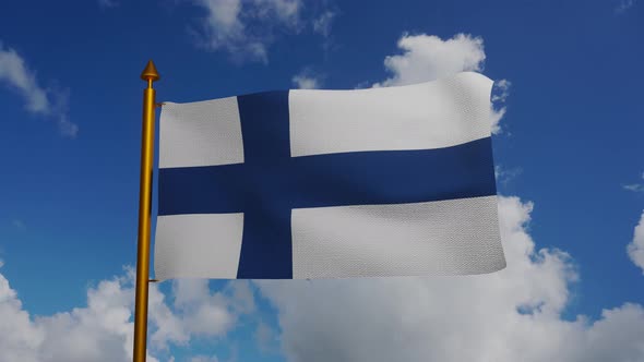 National flag of Finland waving with flagpole and blue sky timelapse