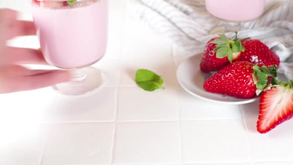 Strawberry panna cotta dessert