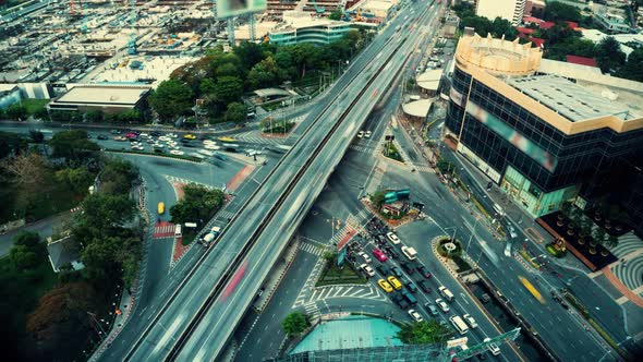 Time Lapse of Busy Highway Road Junction in Metropolis City Center