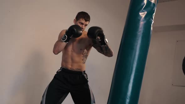 Free Fighter Has Punching Bag in Gym