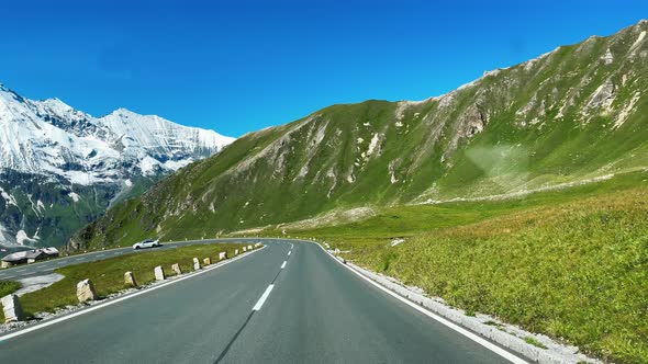 Road Across Beautiful Grossglockner National Park in Summer Season