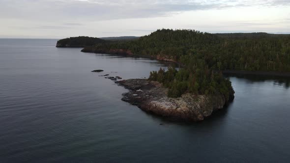 Lake Superior shore line arial view during summer time