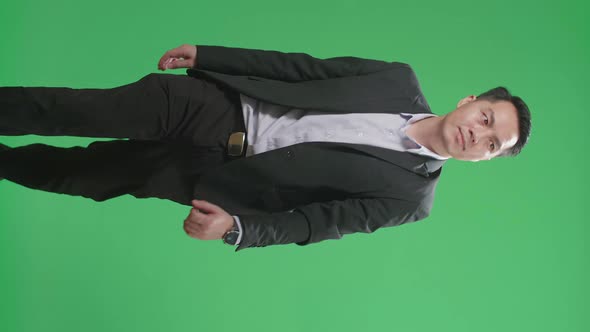 Asian Business Man Walking On Green Screen Chroma Key