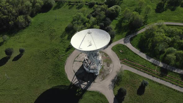 Aerial View of Large Telecommunications Antenna or Radio Telescope Satellite Dish