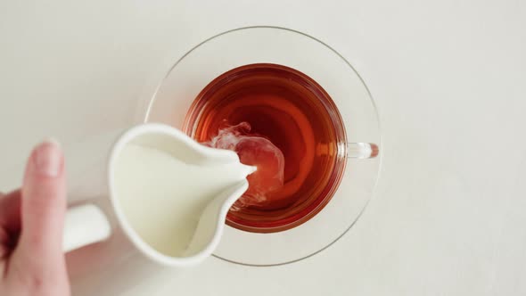 Black Tea with Milk in Cup Top View