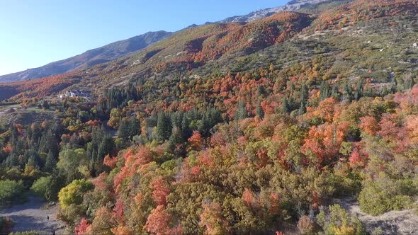 Beautiful fall foliage near Alpine, Utah on a sunny October day as seen from the air.