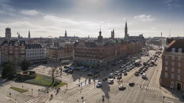 Timelapse Video Of The Traffic In Inner City Copenhagen, Drone Stock Footage By Drone Rune