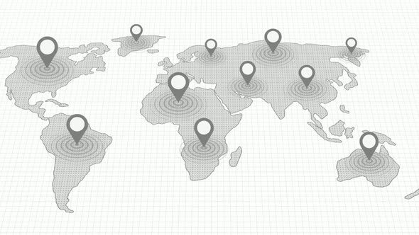 Gray Color World Map Location Tracking Animated On White Background