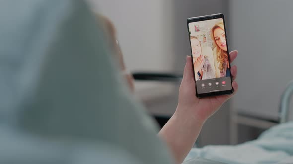 Close Up of Retired Patient Holding Smartphone for Video Call