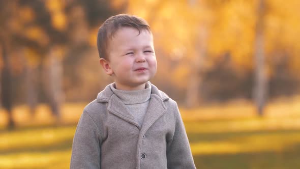 Cheerful Boy in Autumn Park