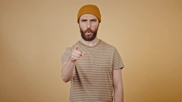 Ruthless Hipster Threatens Showing Fist Gestures Closeup