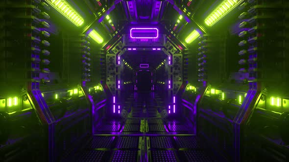 Flying in a Spaceship Tunnel a Scifi Shuttle Corridor