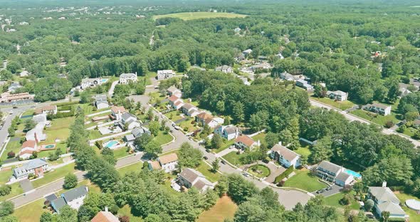 Panorama View Over the Small Town Landscape Suburb Homes Sleeping Area Roof Houses in Monroe NJ US