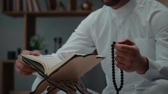 Middle Eastern Man Praying Closeup Islamic Religion