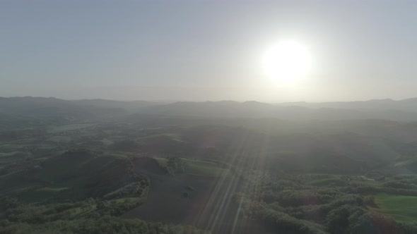 Aerial view on Marche hills at sunrise, Marche, Italy