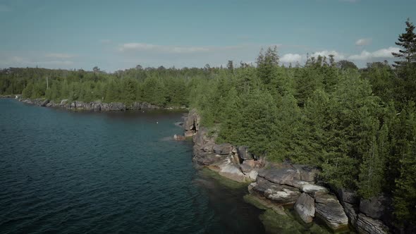 Aerial view of the Meldrum Bay and the old lighthouse