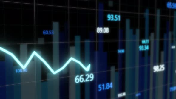 3D Futuristic Stock Market Graph Volatility Chart Tickers Changing - 4K