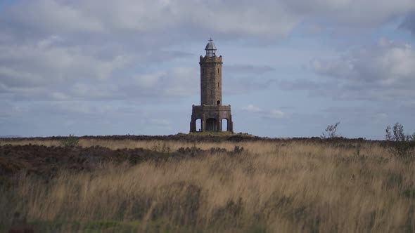 A view of Darwen Tower in Lancashire on a windy day