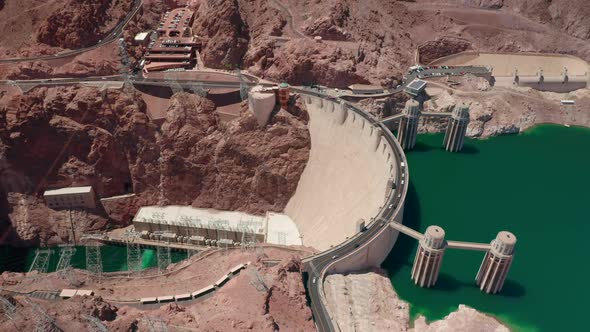 The Overview of the Landmark at the Boarder of Arizona and Nevada States. Hoover Dam. Lake Mead