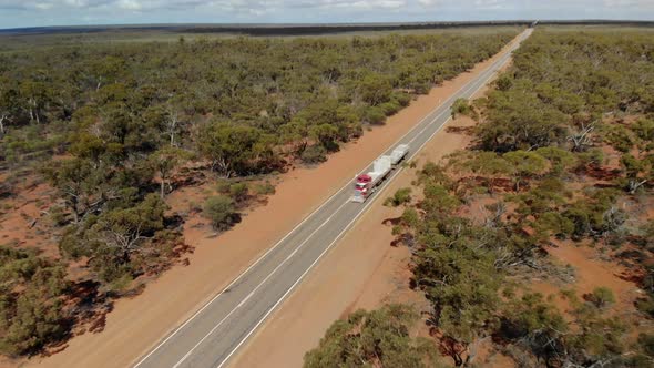 Road Train in Australian Desert (Aerial Shot)