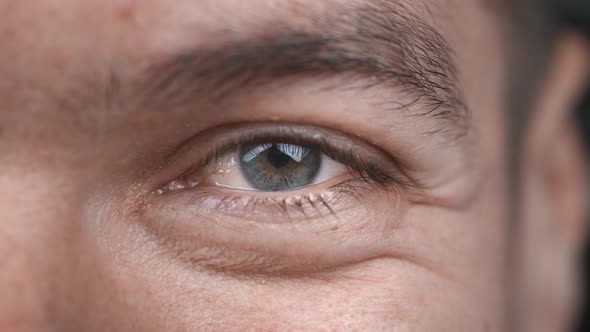 Closeup of Smiling Man's Eye Looking at Camera